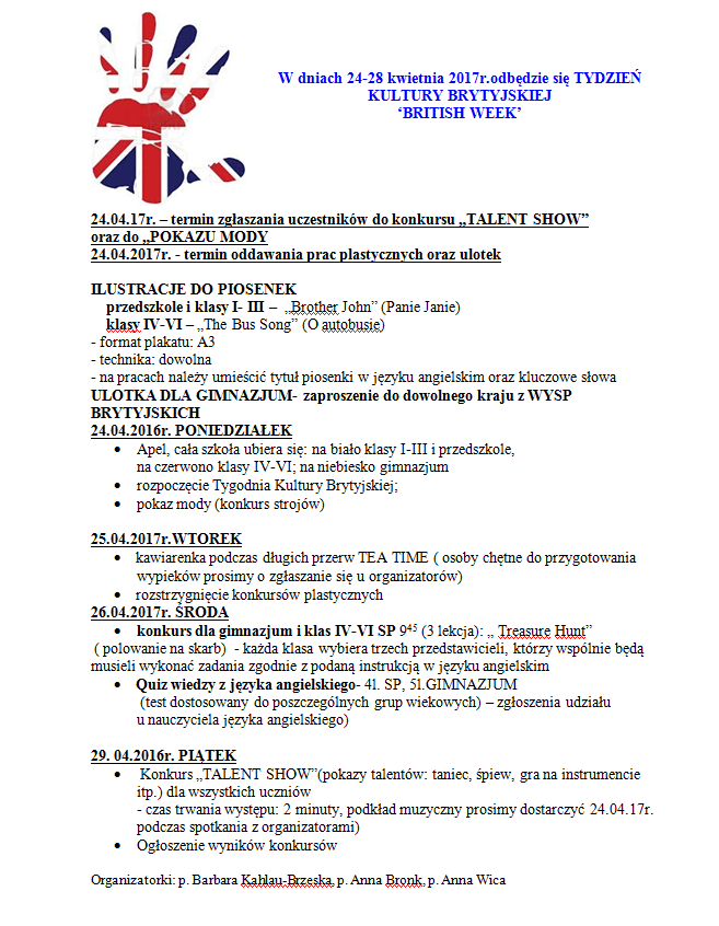 plan tydzień kultury brytyjskiej